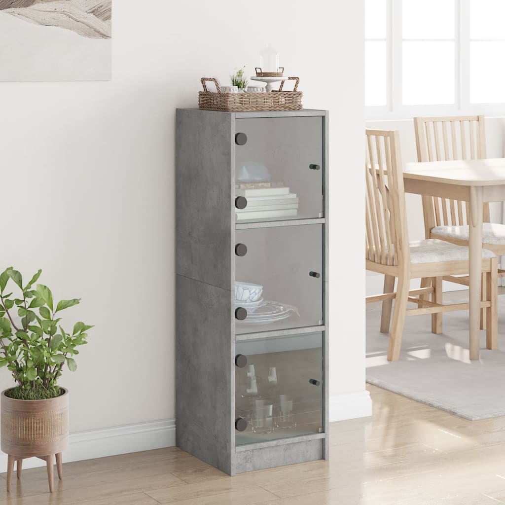 Visoka komoda sa staklenim vratima boja betona 35 x 37 x 109 cm