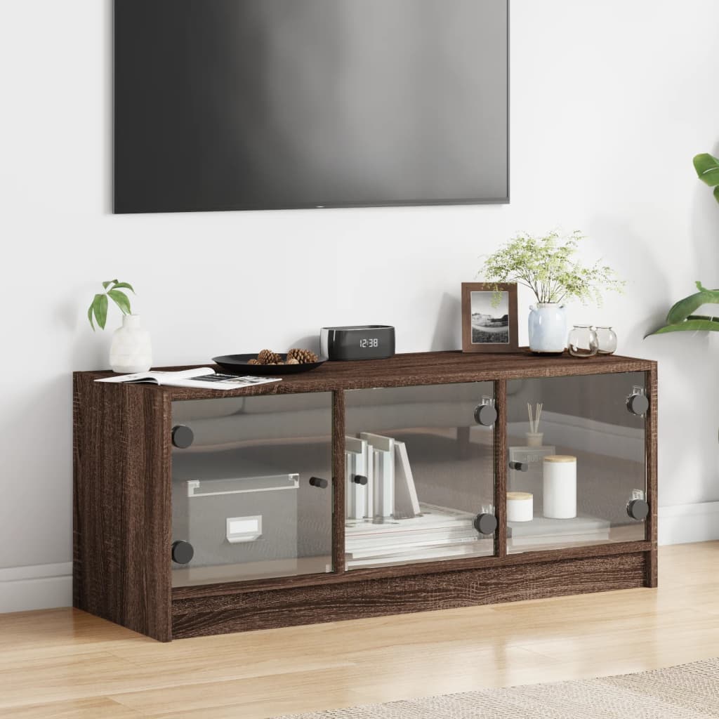 TV ormarić sa staklenim vratima smeđa boja hrasta 102x37x42 cm