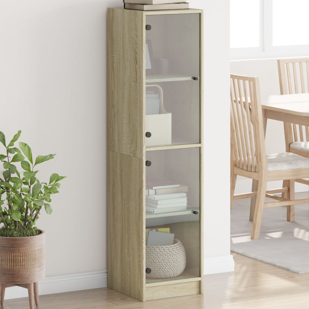 Visoka komoda sa staklenim vratima boja hrasta 35 x 37 x 142 cm