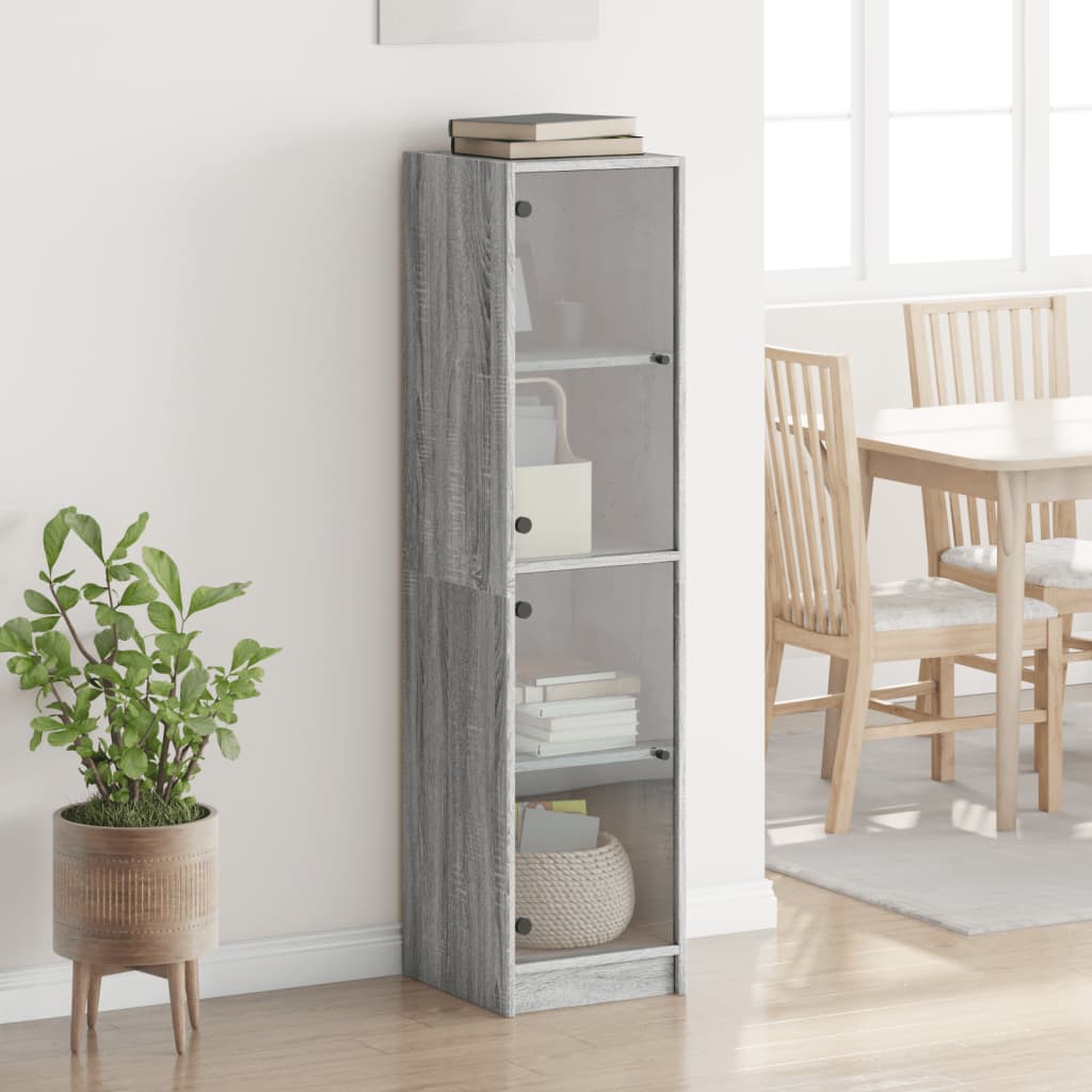 Visoka komoda sa staklenim vratima boja hrasta 35 x 37 x 142 cm
