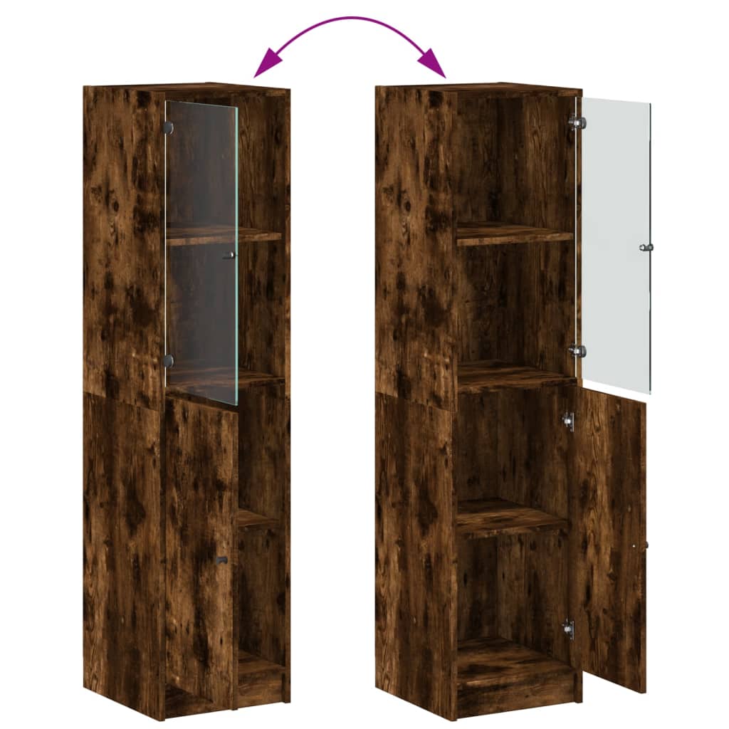 Visoka komoda sa staklenim vratima boja hrasta 35 x 37 x 142 cm