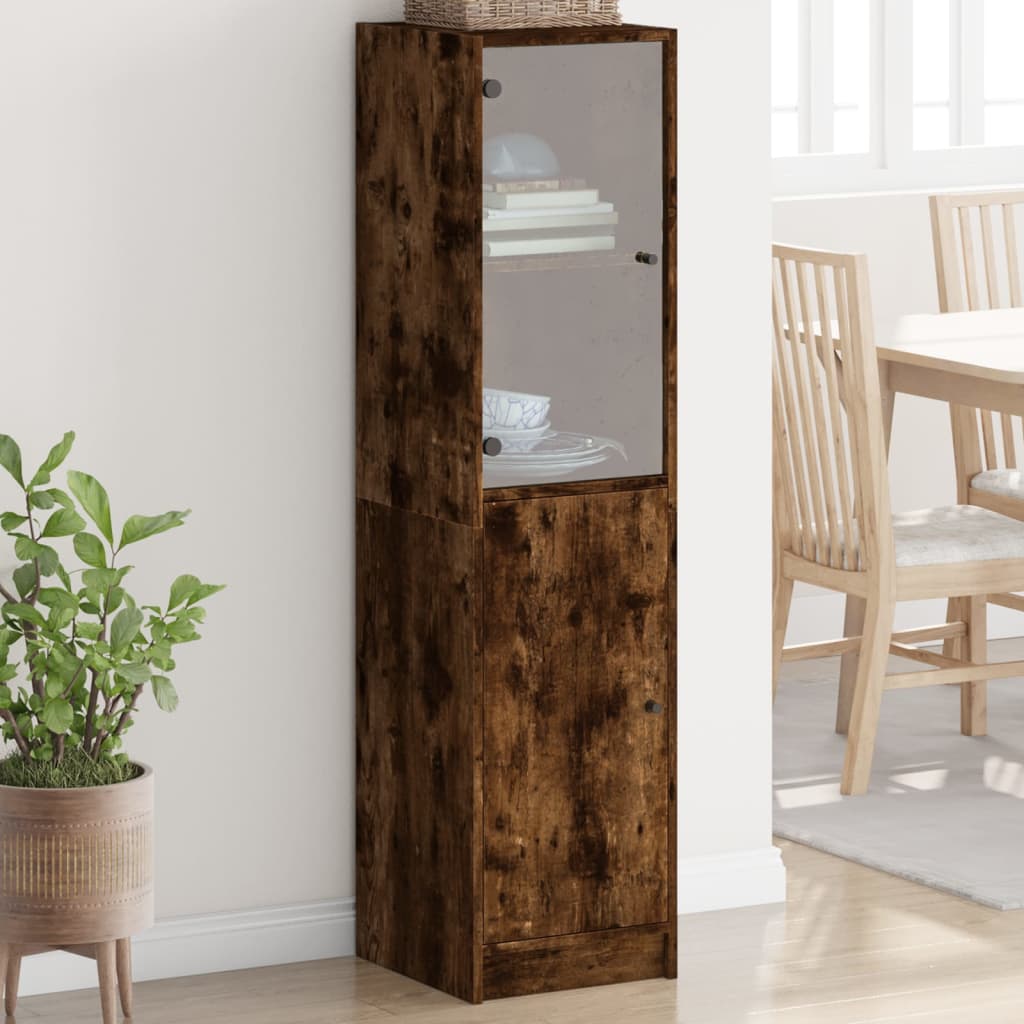 Visoka komoda sa staklenim vratima boja hrasta 35 x 37 x 142 cm