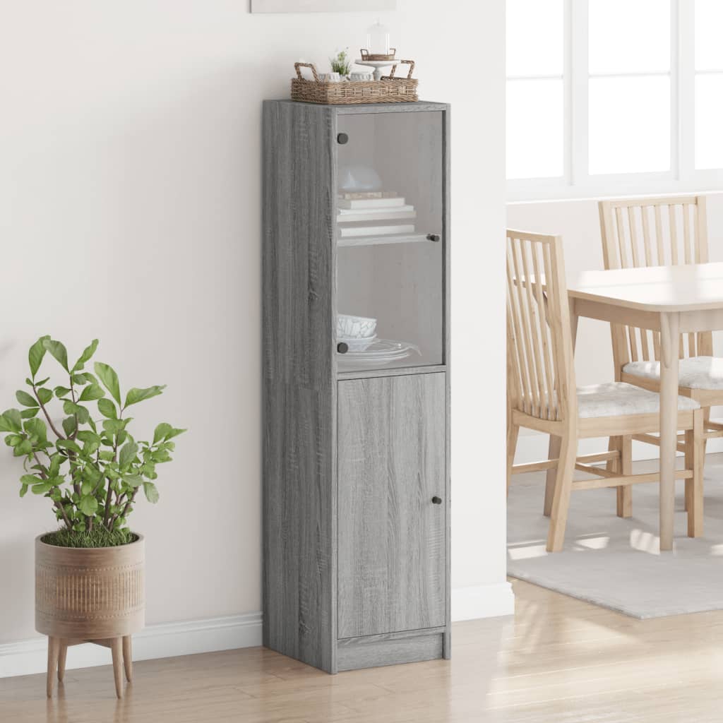 Visoka komoda sa staklenim vratima boja hrasta 35 x 37 x 142 cm
