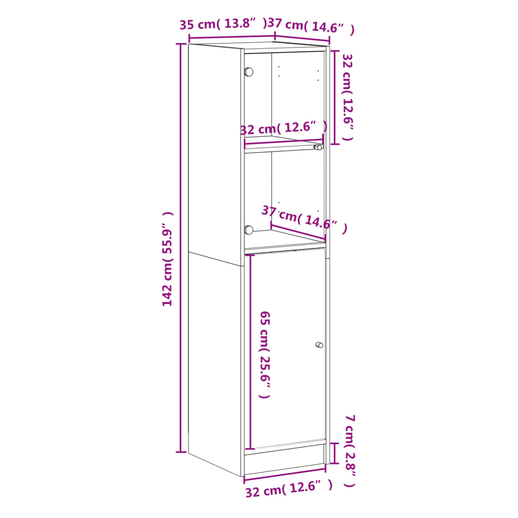 Visoka komoda sa staklenim vratima boja hrasta 35 x 37 x 142 cm