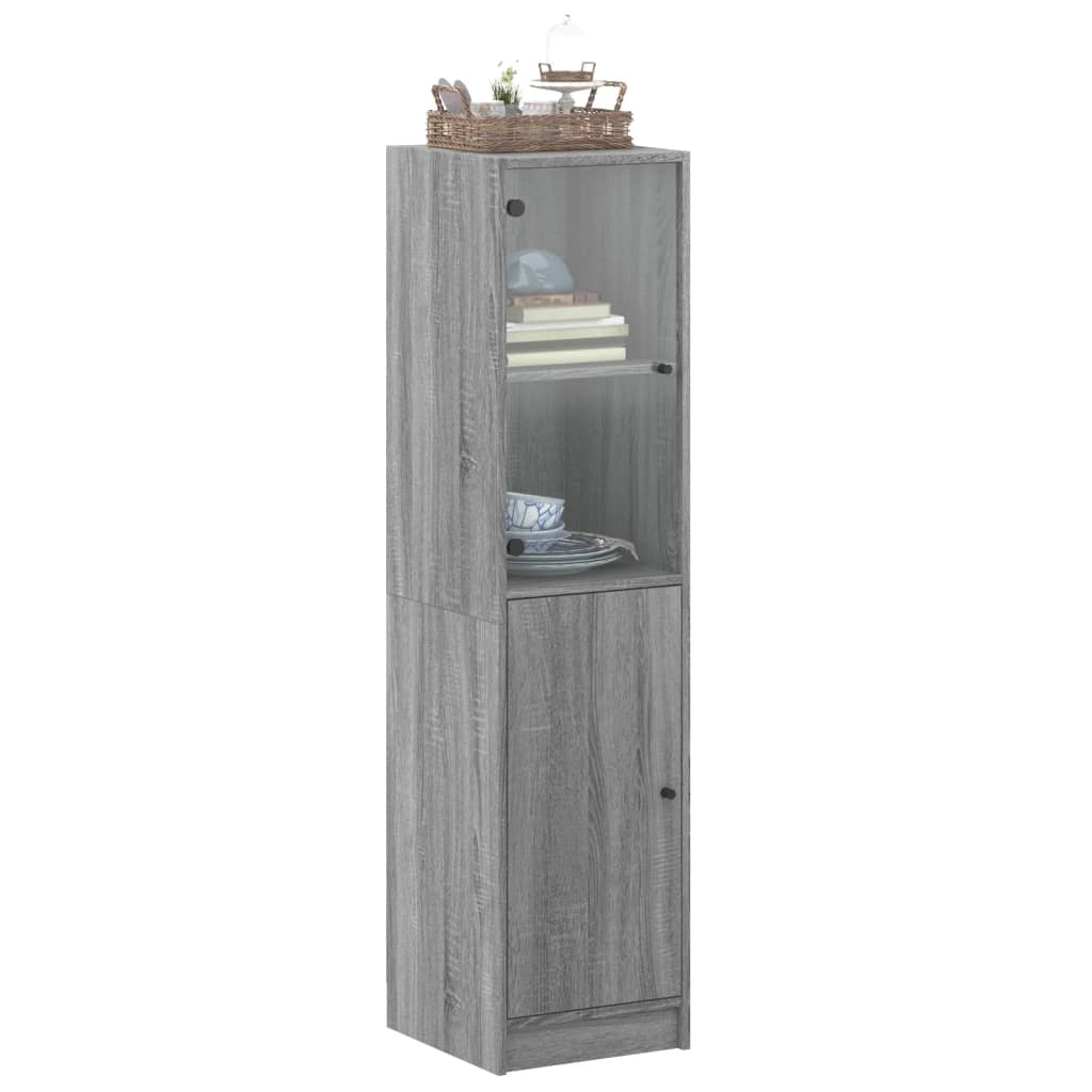 Visoka komoda sa staklenim vratima boja hrasta 35 x 37 x 142 cm