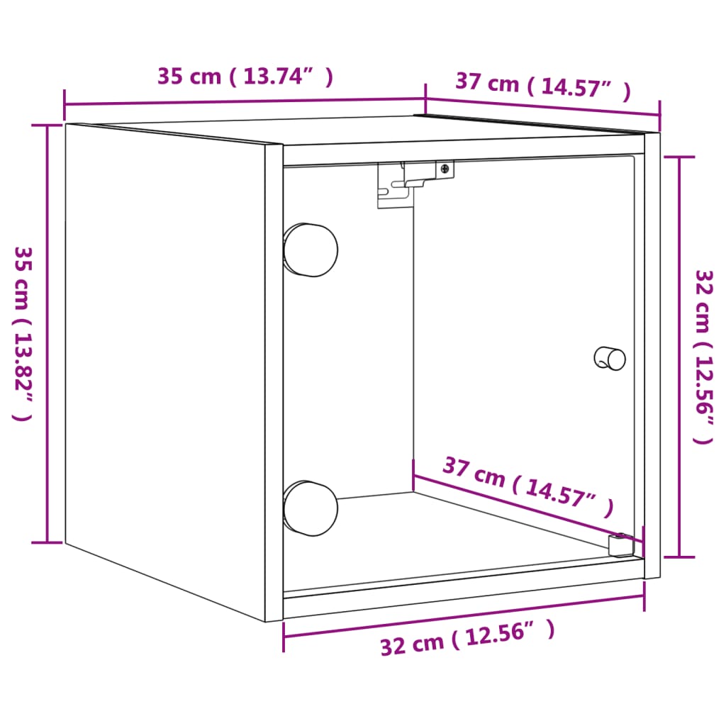 Noćni ormarić sa staklenim vratima boja hrasta 35 x 37 x 35 cm