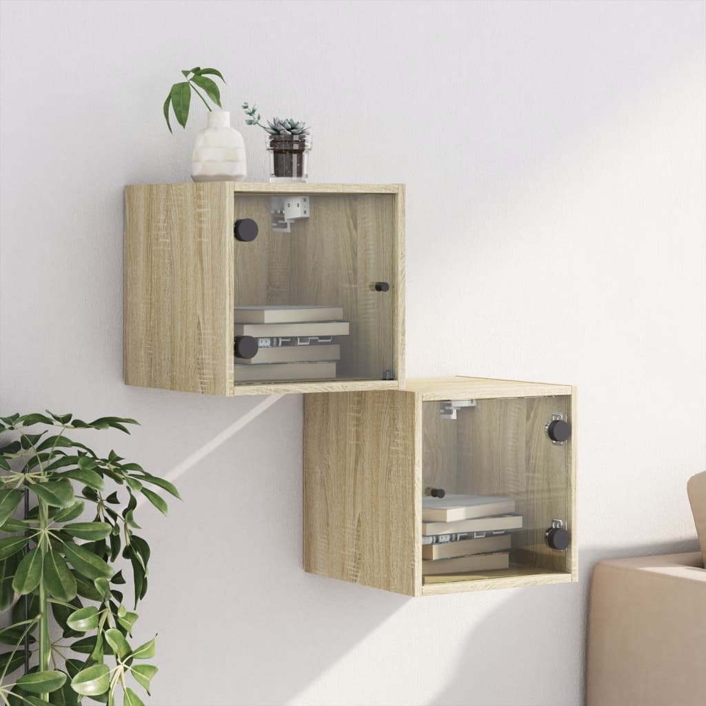 Noćni ormarići staklena vrata 2 kom boja hrasta 35x37x35 cm
