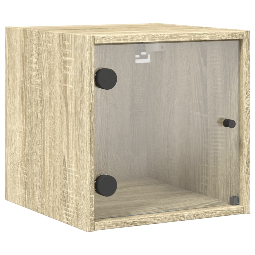 Noćni ormarići staklena vrata 2 kom boja hrasta 35x37x35 cm