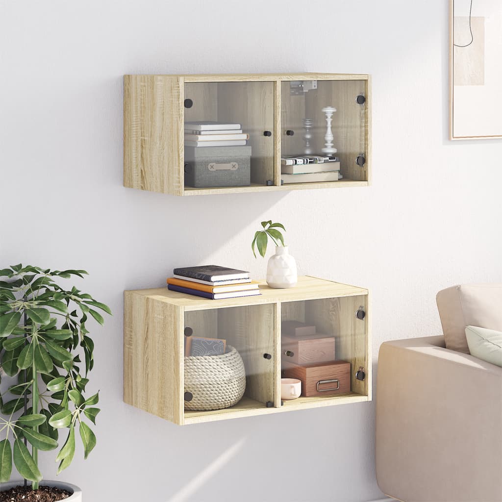 Zidni ormarići staklena vrata 2 kom boja hrasta 68,5x37x35 cm