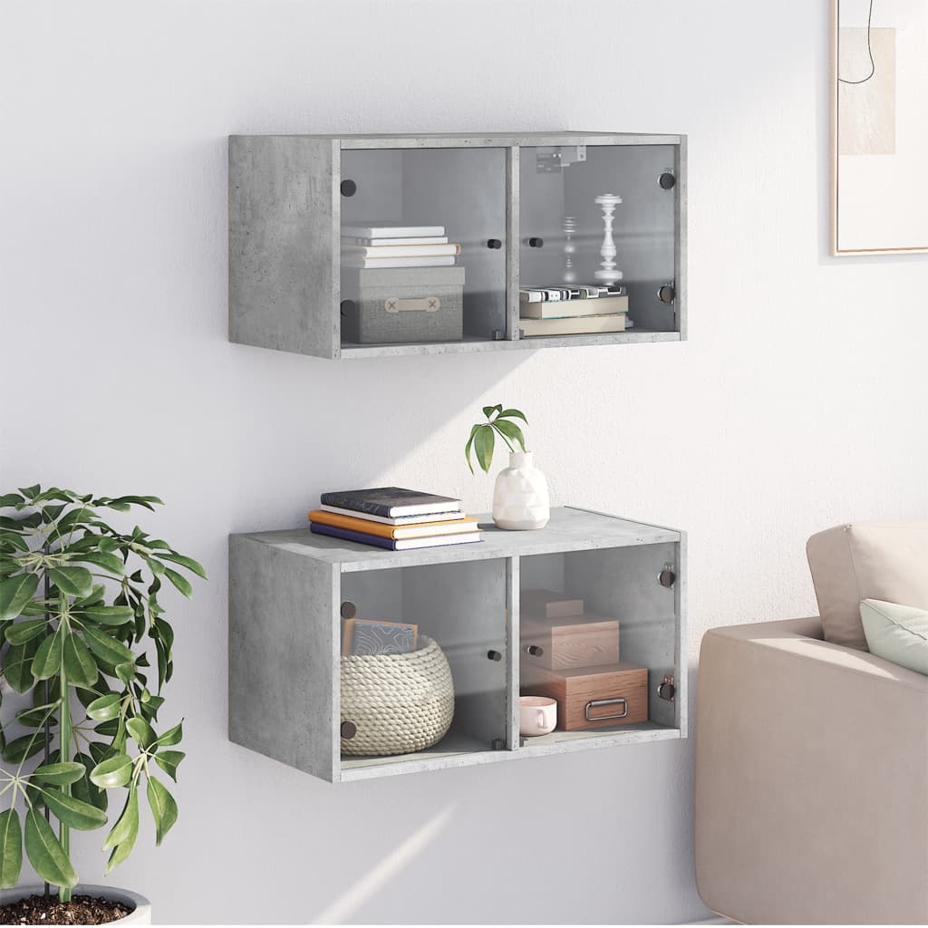 Zidni ormarići staklena vrata 2 kom boja betona 68,5x37x35 cm