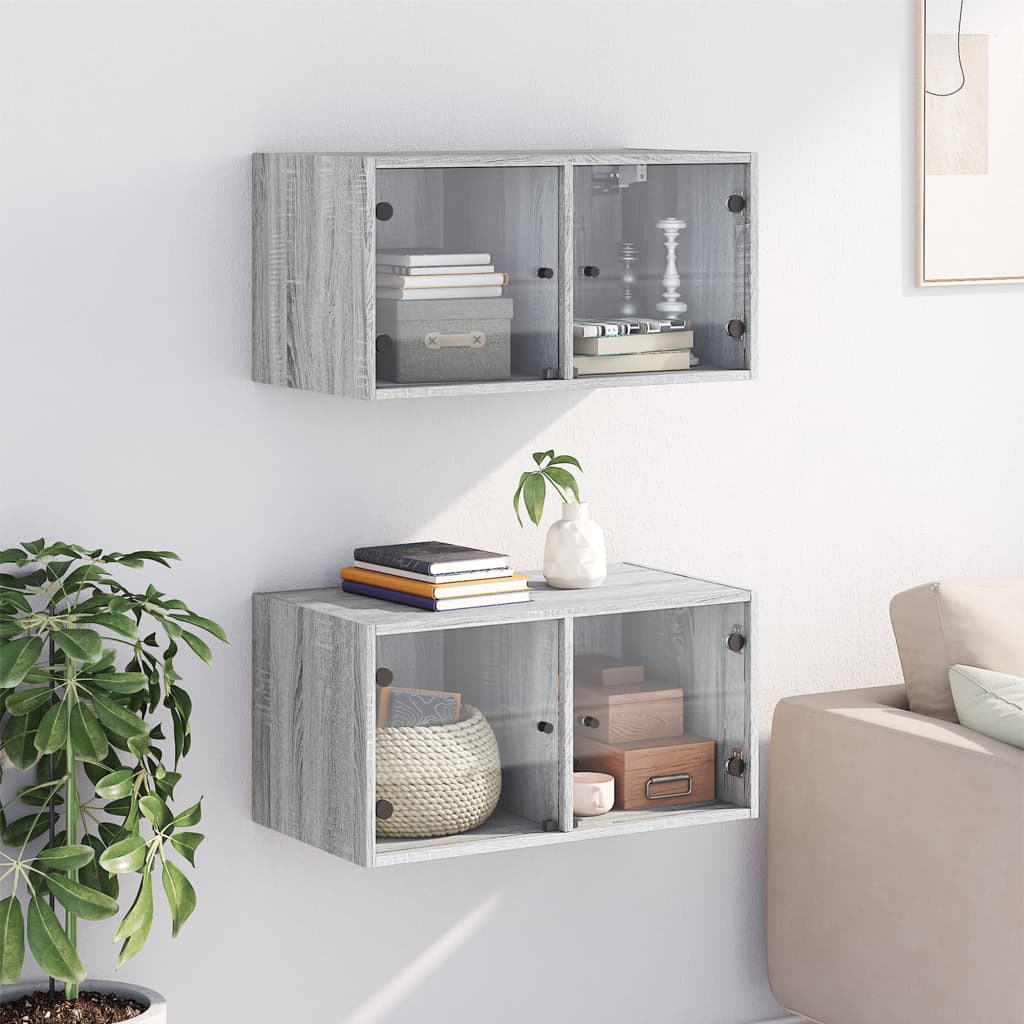 Zidni ormarići staklena vrata 2 kom boja hrasta 68,5x37x35 cm