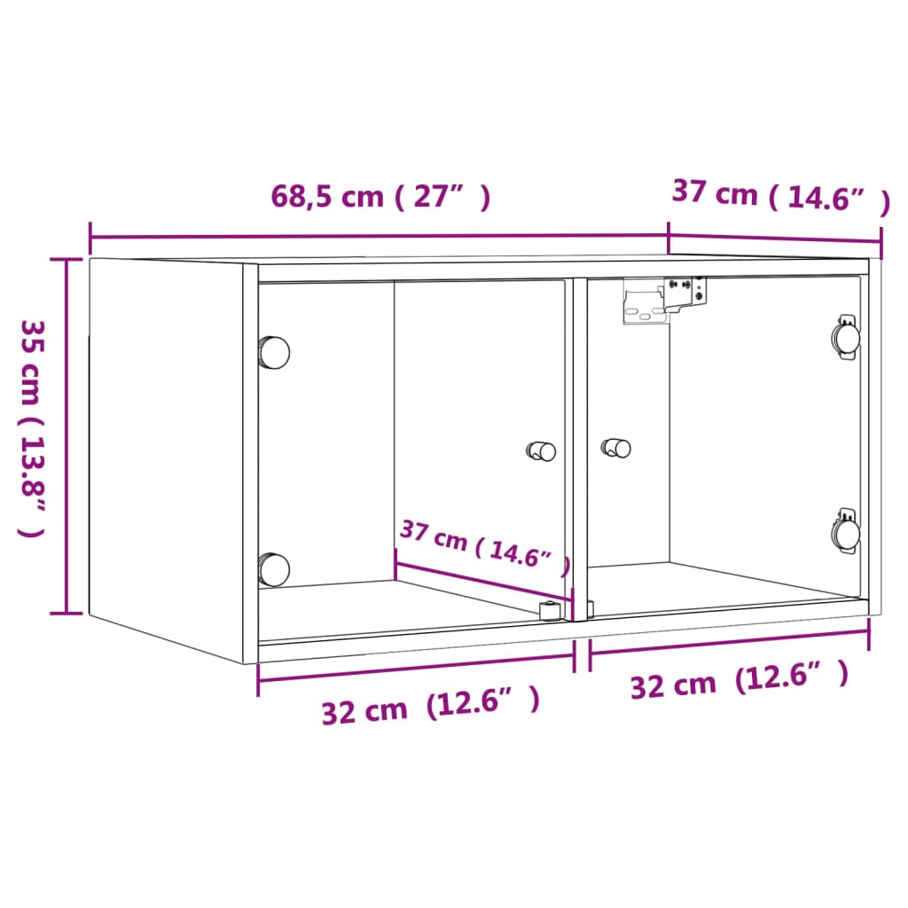 Zidni ormarići staklena vrata 2 kom boja hrasta 68,5x37x35 cm