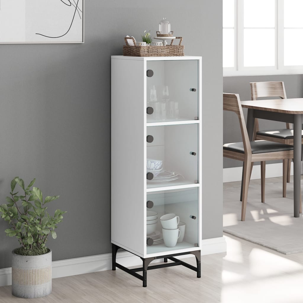 Visoka komoda sa staklenim vratima bijela 35 x 37 x 120 cm