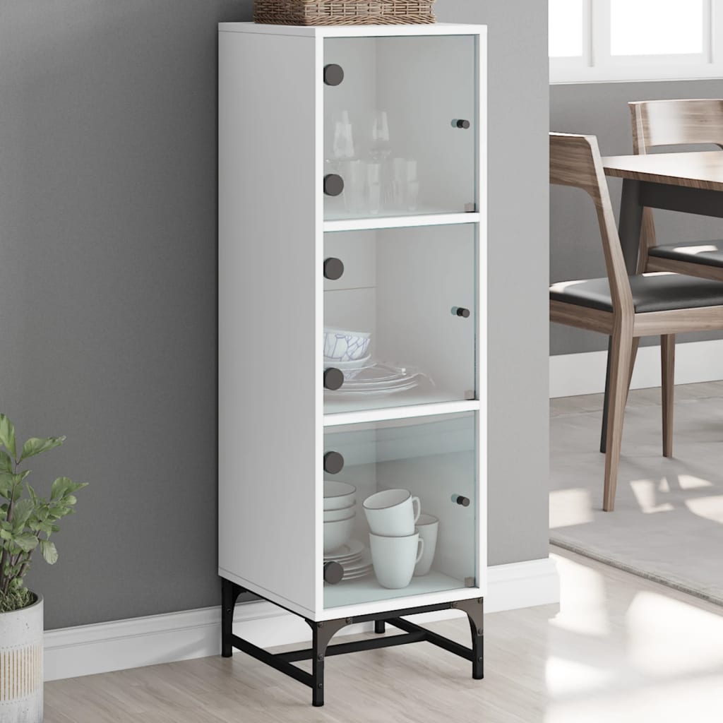 Visoka komoda sa staklenim vratima bijela 35 x 37 x 120 cm