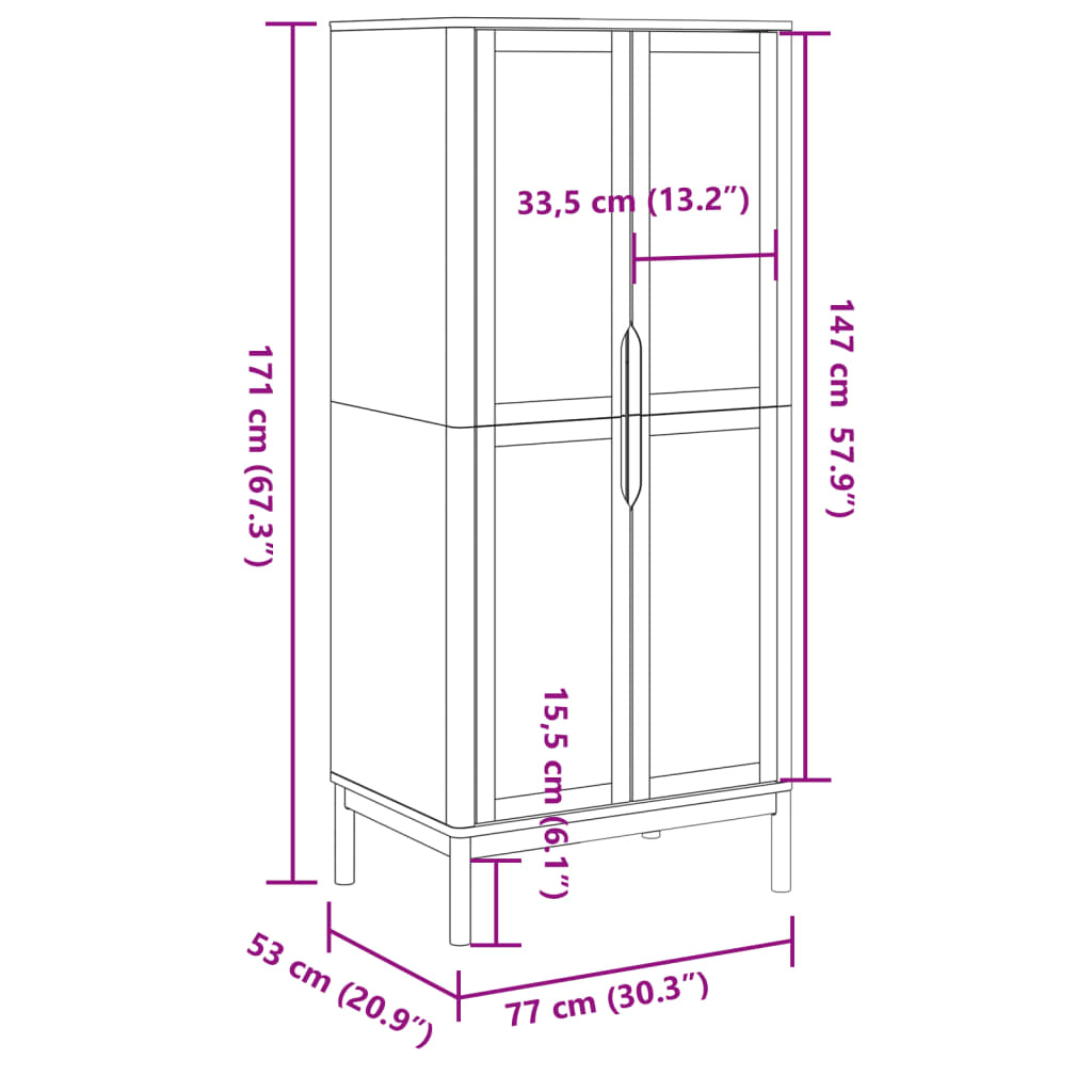 Ormar FLORO bijeli 77 x 53 x 171 cm od masivne borovine