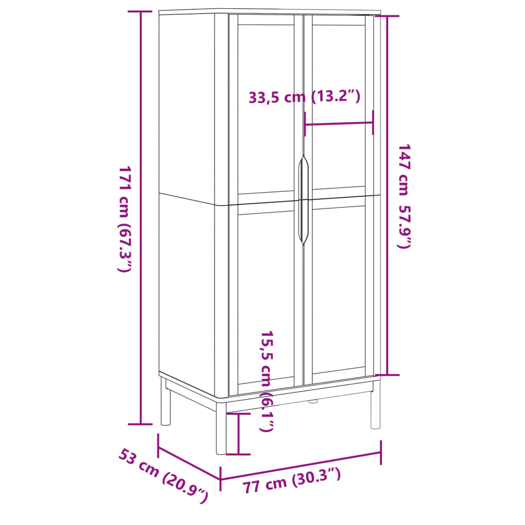 Ormar FLORO sivi 77 x 53 x 171 cm od masivne borovine