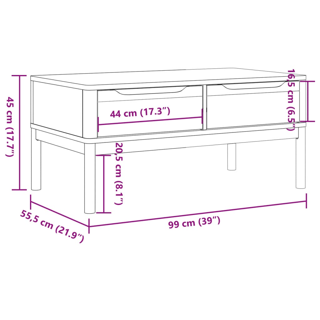 Stolić za kavu FLORO bijeli 99 x 55,5 x 45 cm od borovine