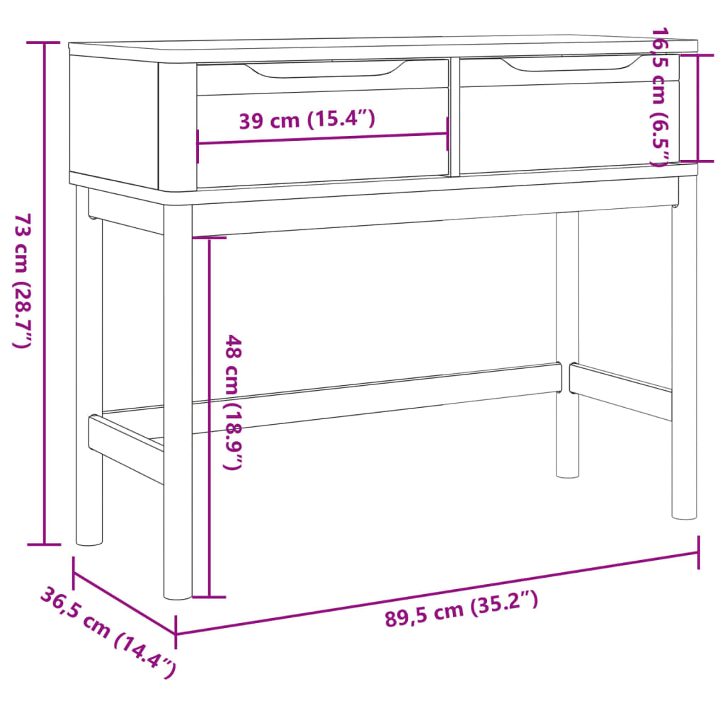 Konzolni stol FLORO voštano smeđi 89,5x36,5x73 cm od borovine