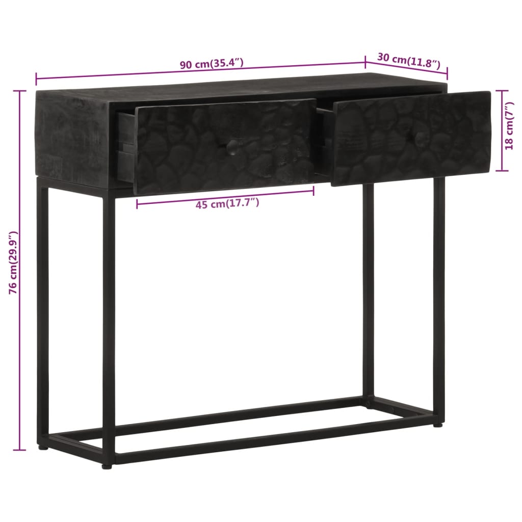 Konzolni stol crni 90 x 30 x 76 cm masivno drvo manga i željezo