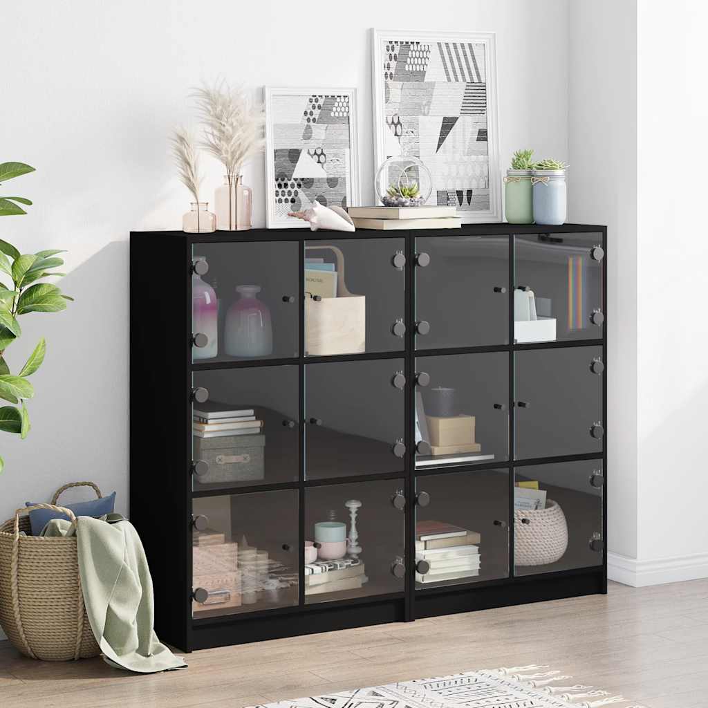 Regal za knjige s vratima crni 136x37x109 cm konstruirano drvo