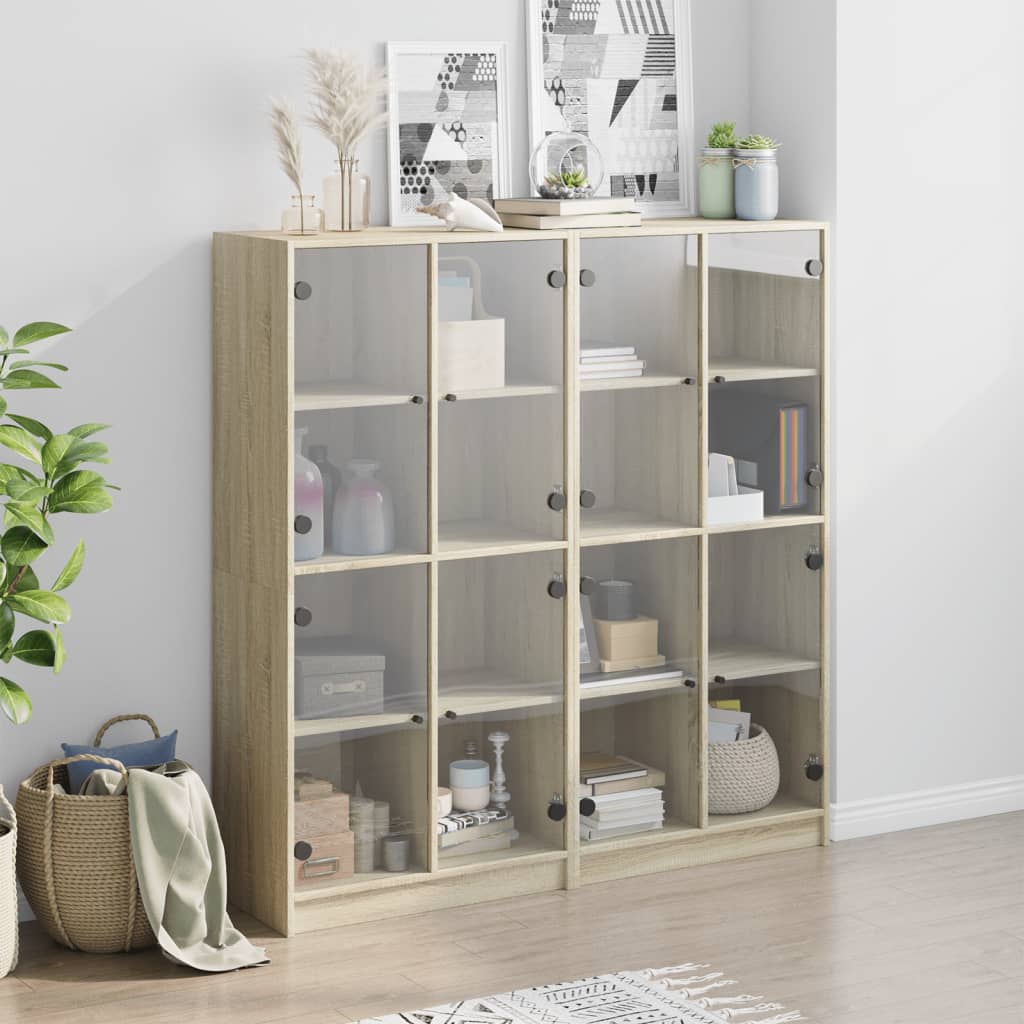 Regal za knjige s vratima boja hrasta 136x37x142 cm drveni
