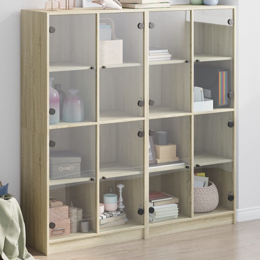 Regal za knjige s vratima boja hrasta 136x37x142 cm drveni