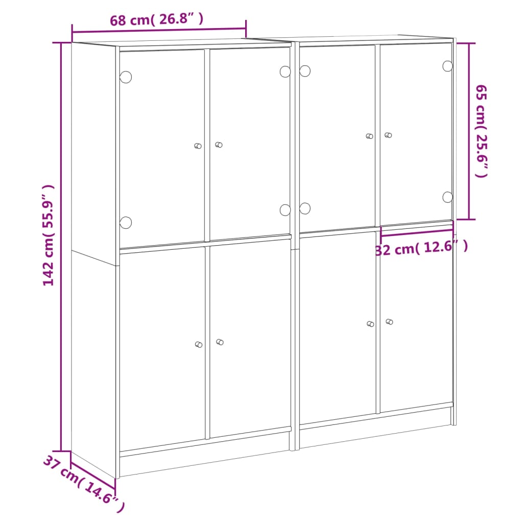 Regal za knjige s vratima boja betona 136x37x142 cm drveni
