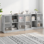 Regal za knjige s vratima boja betona 204 x 37 x 75 cm drveni