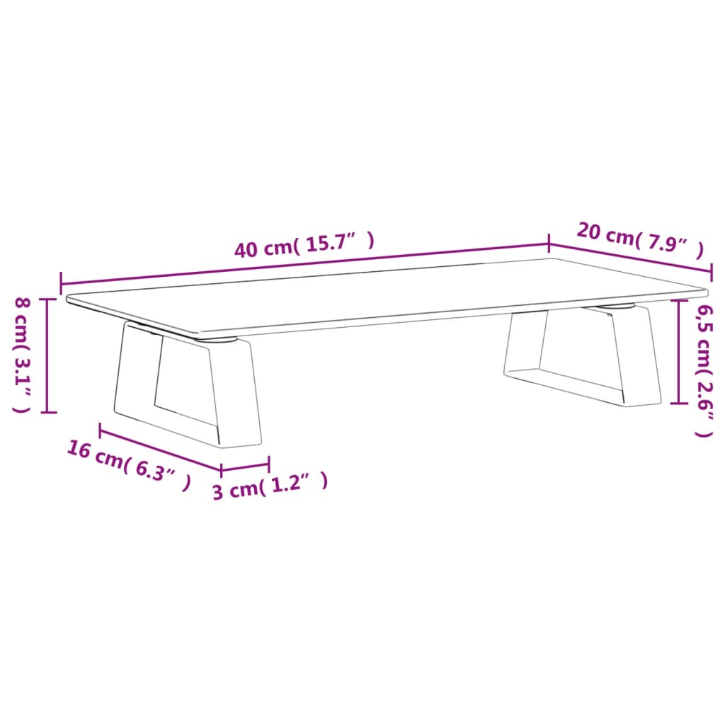 Stalak za monitor bijeli 40 x 20 x 8 cm kaljeno staklo i metal