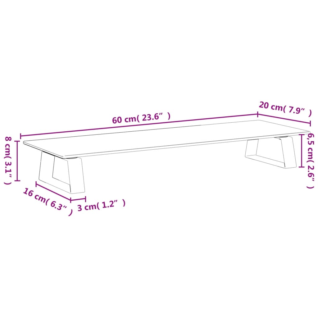 Stalak za monitor bijeli 60 x 20 x 8 cm kaljeno staklo i metal