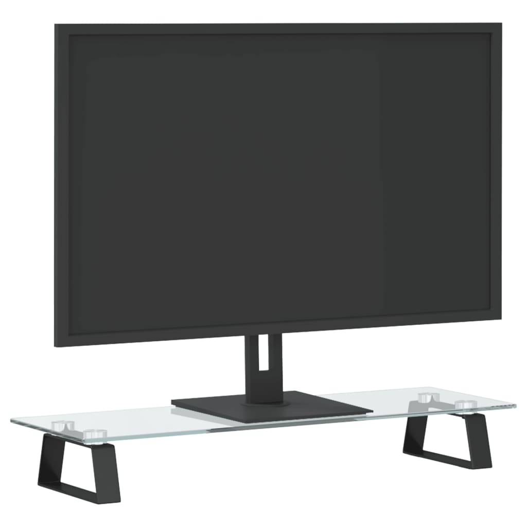 Stalak za monitor crni 60x20x8 cm kaljeno staklo i metal
