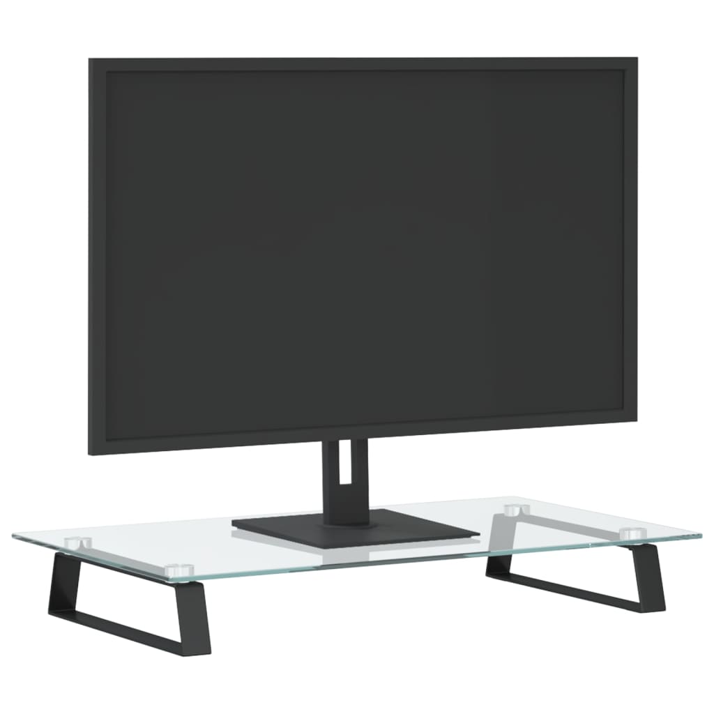 Stalak za monitor crni 60x35x8 cm kaljeno staklo i metal