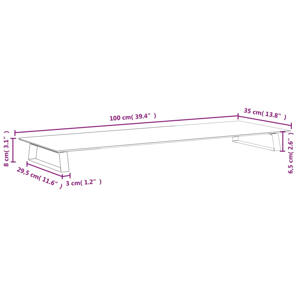 Stalak za monitor crni 100x35x8 cm kaljeno staklo i metal