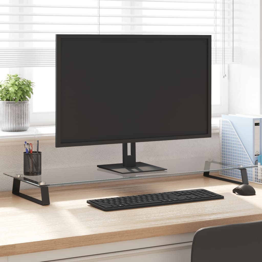 Stalak za monitor crni 100x35x8 cm kaljeno staklo i metal