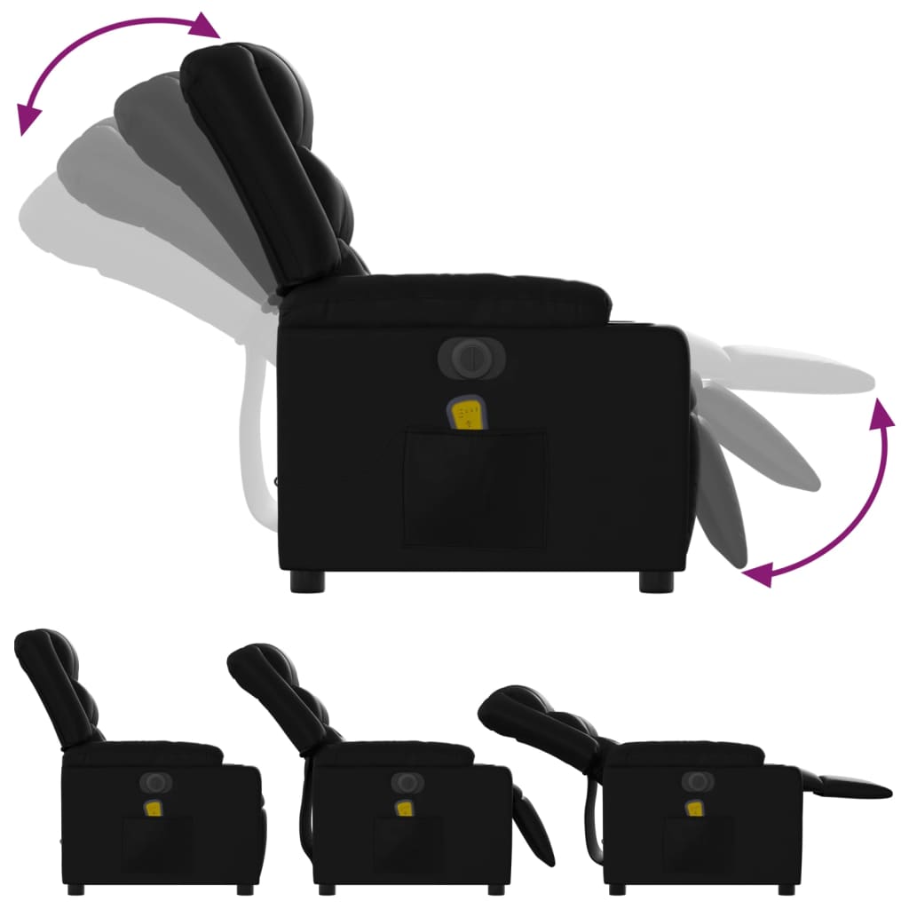 Električni masažni naslonjač od umjetne kože crni