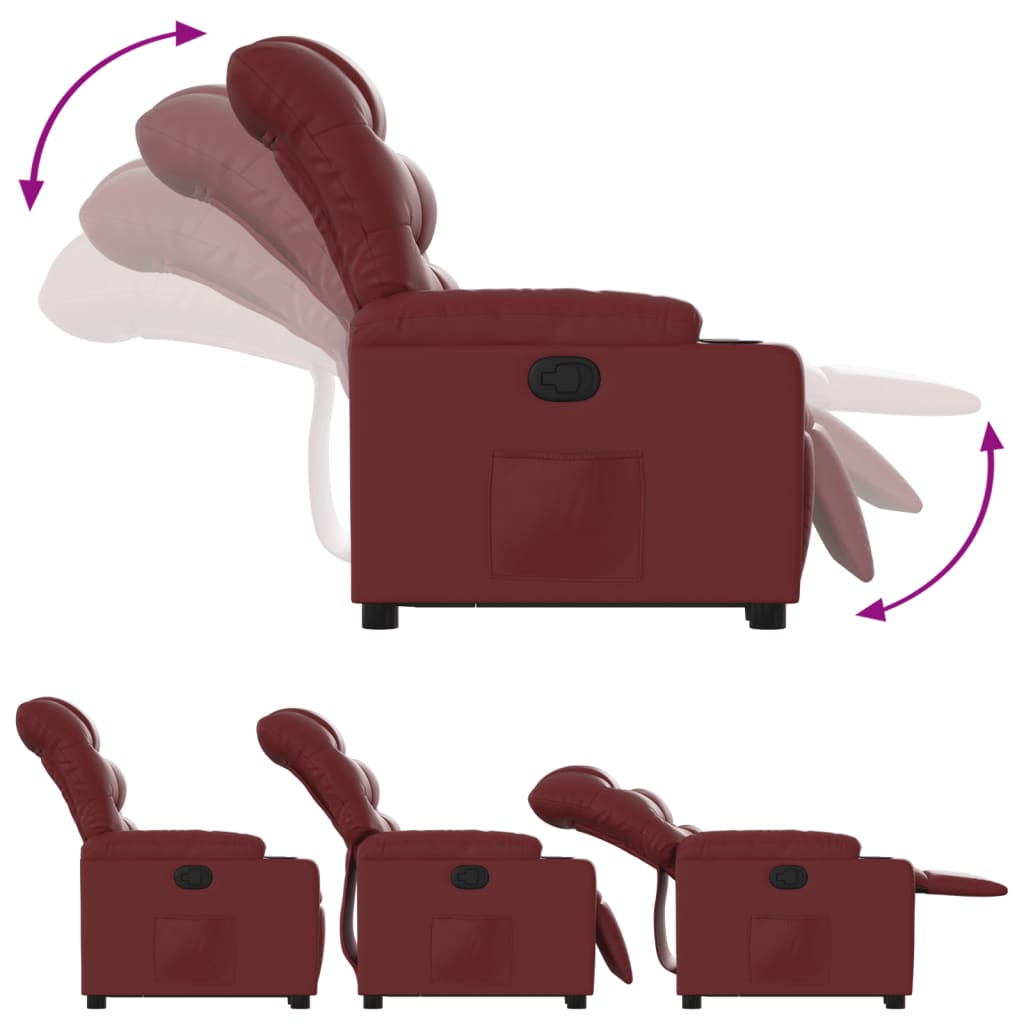 Naslonjač na podizanje od umjetne kože crvena boja vina