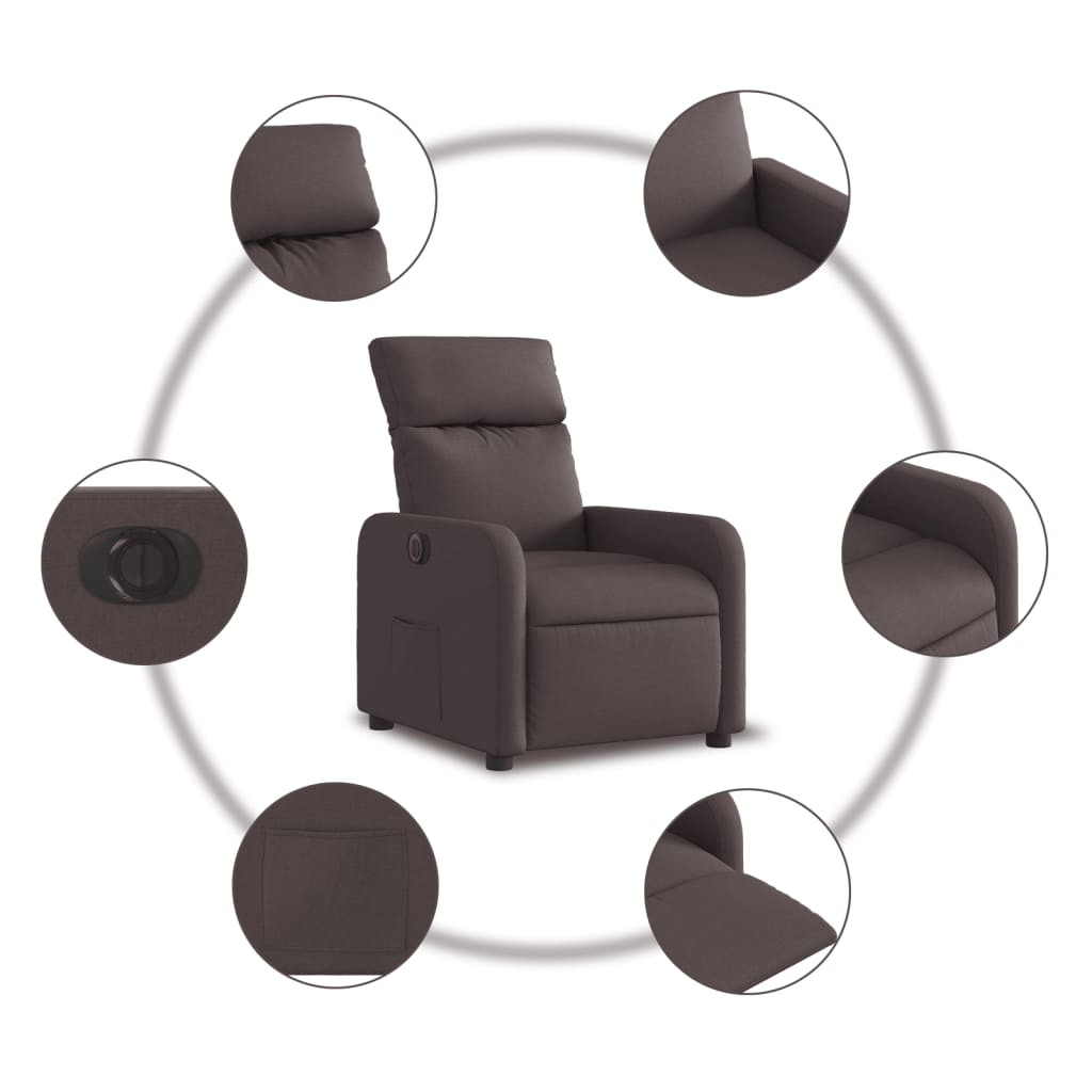 Električni naslonjač na podizanje od tkanine tamnosmeđi