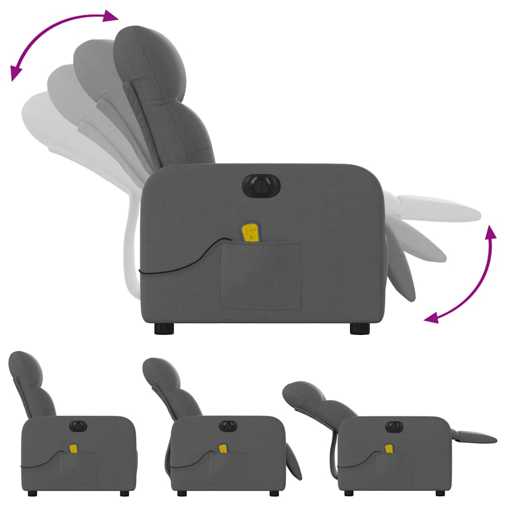 Električni masažni naslonjač od tkanine tamnosivi