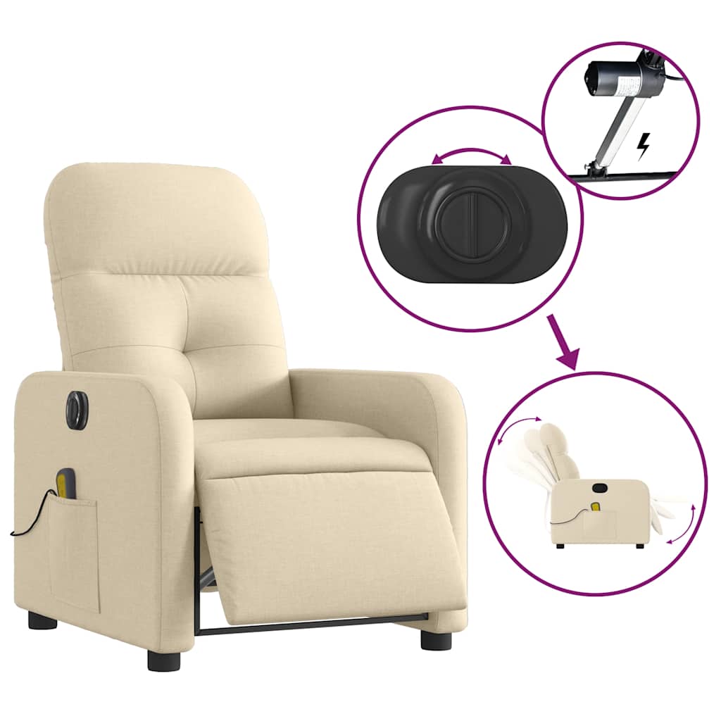 Električni masažni naslonjač od tkanine krem