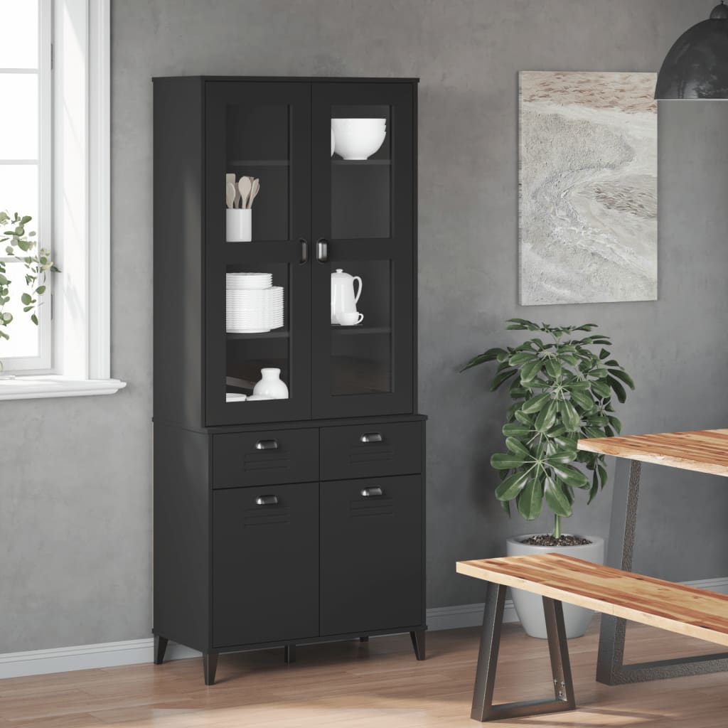 Visoka komoda VIKEN crna 80 x 40 x 190 cm od masivne borovine