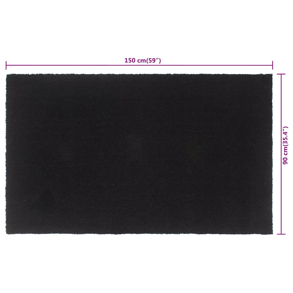Otirač crni 90 x 150 cm čupavi od kokosovih vlakana
