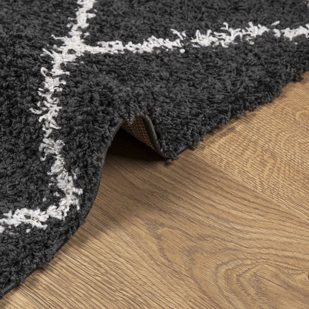 Čupavi tepih PAMPLONA s visokim vlaknima crni-krem 240 x 340 cm