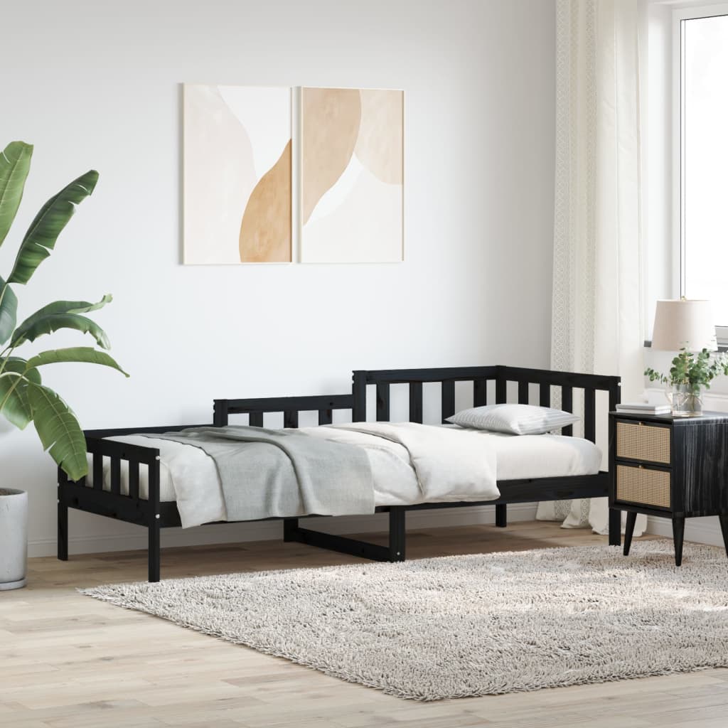 Dnevni ležaj crni 90 x 190 cm od masivne borovine