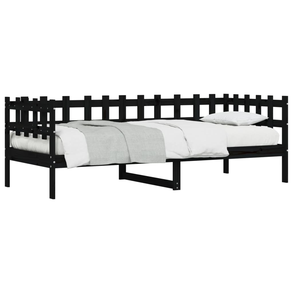 Dnevni ležaj crni 90 x 190 cm od masivne borovine