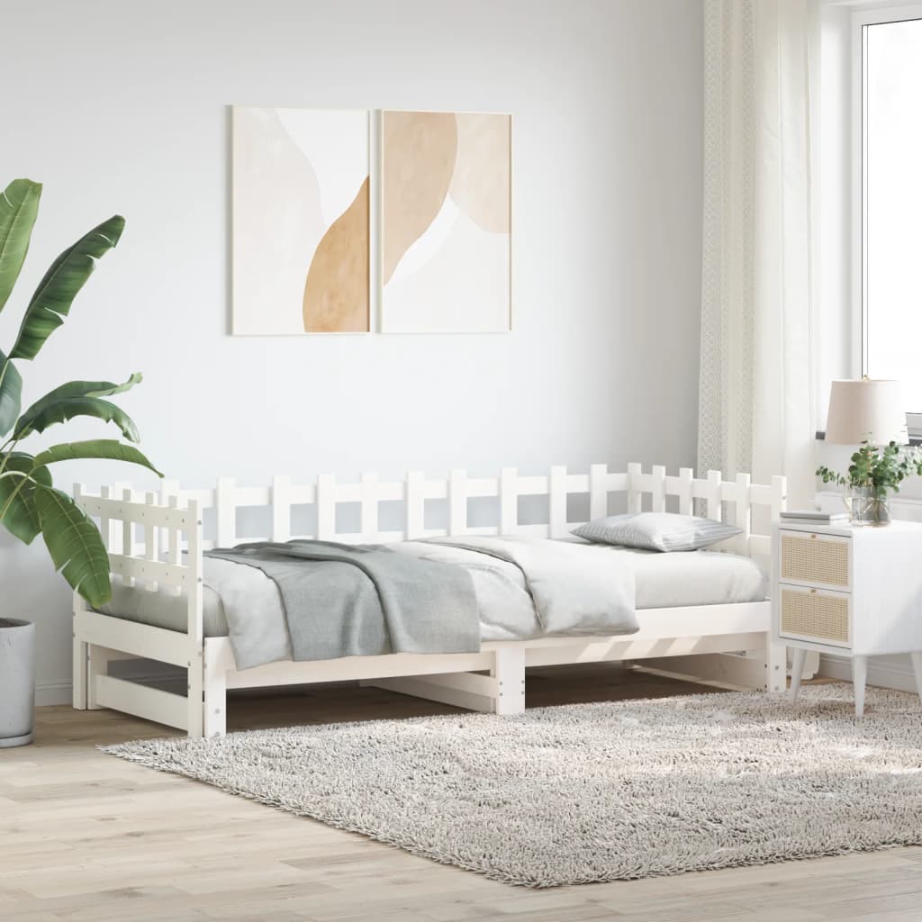 Dnevni ležaj na izvlačenje bijeli 2x(90x200)cm masivna borovina