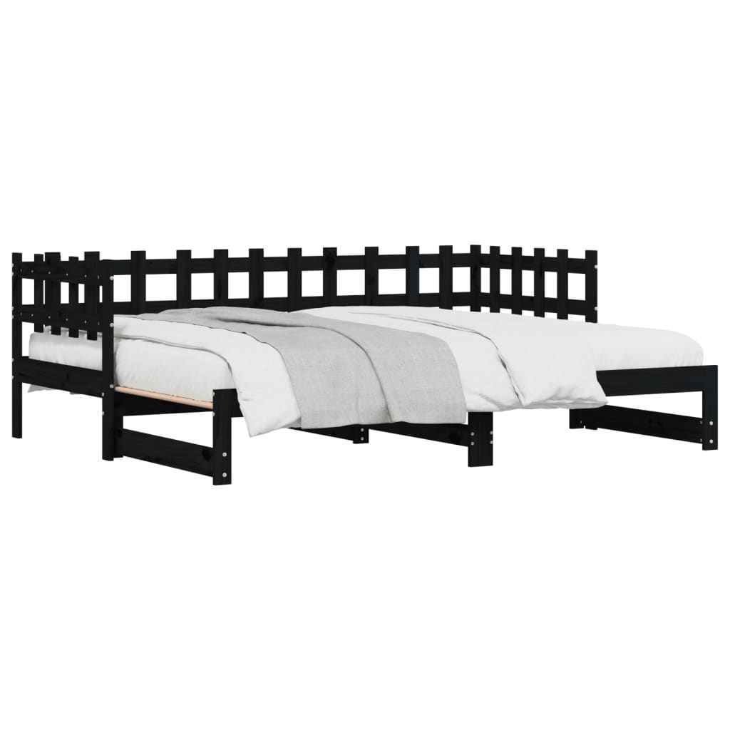 Dnevni ležaj na izvlačenje crni 2x(90x190) cm masivna borovina