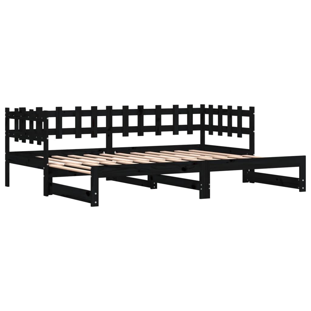 Dnevni ležaj na izvlačenje crni 2x(90x190) cm masivna borovina