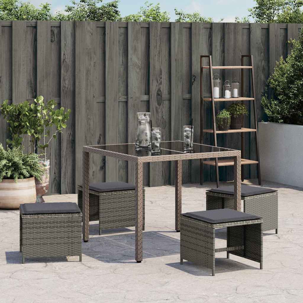 Vrtni taburei s jastucima 4 kom sivi 41x41x36 cm od poliratana