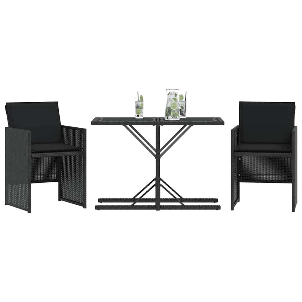 3-dijelni bistro set s jastucima crni od poliratana