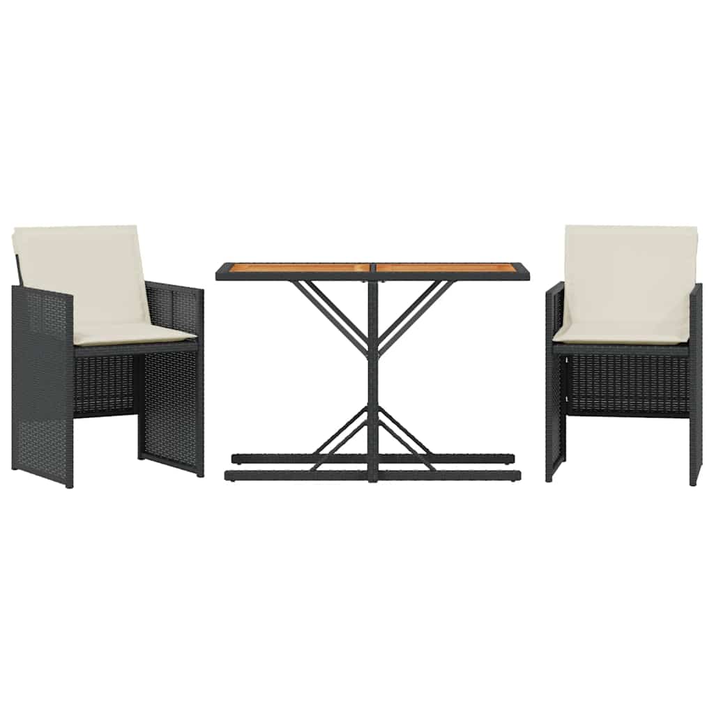3-dijelni bistro set s jastucima crni od poliratana